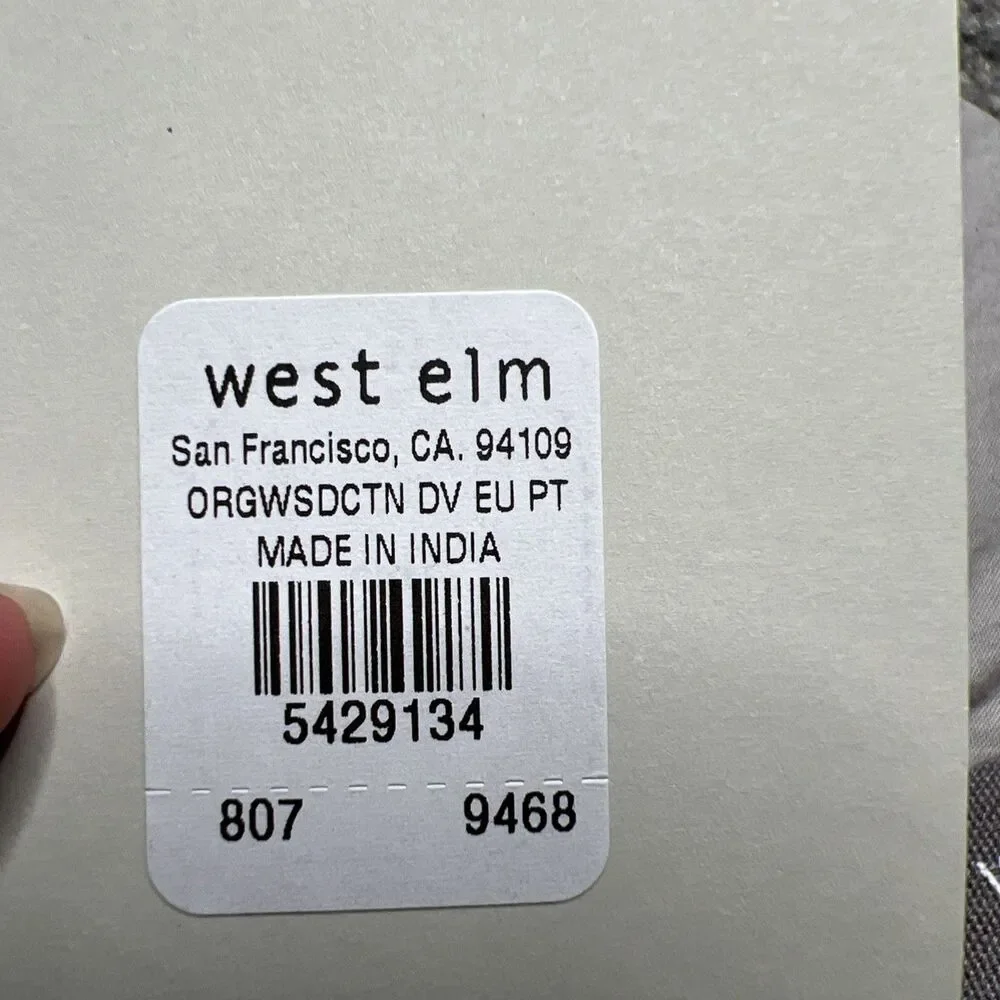 West Elm NWT ORGANIC Washed Cotton EURO Pillow Sham Gray / White Stitch